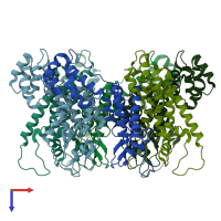 PDB entry 3gv2 coloured by chain, top view.