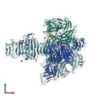 PDB entry 3gvk coloured by chain, front view.