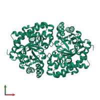 Homo dimeric assembly 1 of PDB entry 3gvq coloured by chemically distinct molecules, front view.