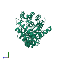 PDB entry 3gvq coloured by chain, side view.