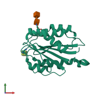 Monomeric assembly 1 of PDB entry 3gxb coloured by chemically distinct molecules, front view.