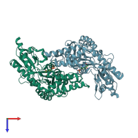 PDB entry 3gzc coloured by chain, top view.