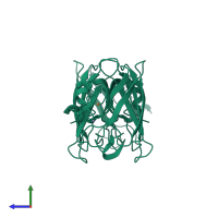 Homo dimeric assembly 2 of PDB entry 3gzo coloured by chemically distinct molecules, side view.