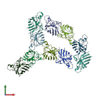 PDB entry 3gzo coloured by chain, front view.