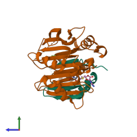 PDB entry 3h0v coloured by chain, side view.