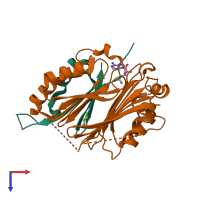 PDB entry 3h0v coloured by chain, top view.