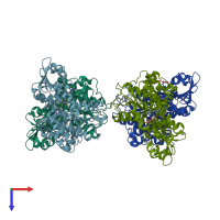 PDB entry 3h9u coloured by chain, top view.