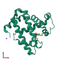 Monomeric assembly 1 of PDB entry 3hc9 coloured by chemically distinct molecules, front view.