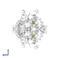 FE2/S2 (INORGANIC) CLUSTER in PDB entry 3hcn, assembly 1, side view.