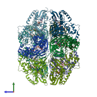 PDB entry 3hdq coloured by chain, side view.