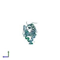 PDB entry 3hes coloured by chain, side view.