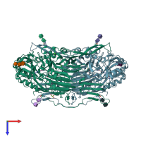 PDB entry 3hig coloured by chain, top view.