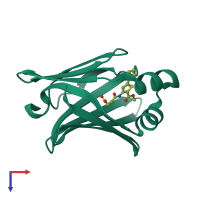 PDB entry 3hk1 coloured by chain, top view.