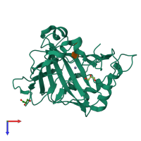 PDB entry 3hkn coloured by chain, top view.