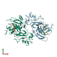 PDB entry 3hna coloured by chain, front view.