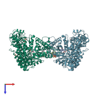 PDB entry 3hnd coloured by chain, top view.