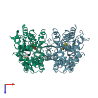 PDB entry 3hpi coloured by chain, top view.