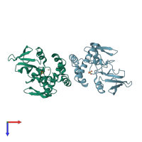PDB entry 3hrt coloured by chain, top view.