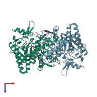 PDB entry 3hsn coloured by chain, top view.