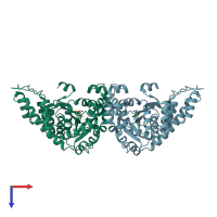 PDB entry 3hv0 coloured by chain, top view.