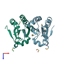 PDB entry 3hz4 coloured by chain, top view.