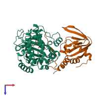 PDB entry 3idb coloured by chain, top view.