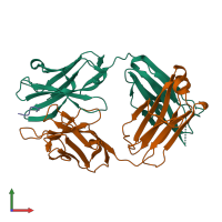PDB entry 3ifn coloured by chain, front view.