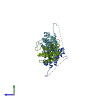 PDB entry 3ihf coloured by chain, side view.