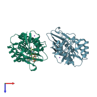 PDB entry 3ijp coloured by chain, top view.