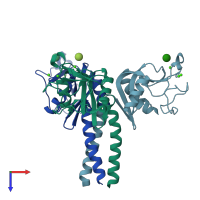 PDB entry 3ikq coloured by chain, top view.