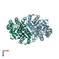 PDB entry 3il9 coloured by chain, top view.