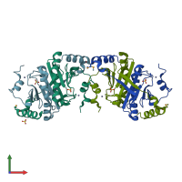 PDB entry 3imi coloured by chain, front view.