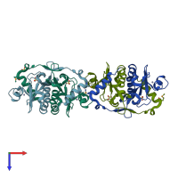 PDB entry 3imi coloured by chain, top view.