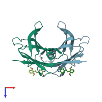 PDB entry 3imw coloured by chain, top view.