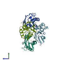 PDB entry 3in0 coloured by chain, side view.