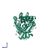 PDB entry 3ipa coloured by chain, side view.
