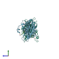 PDB entry 3isg coloured by chain, side view.