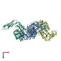 PDB entry 3itb coloured by chain, top view.