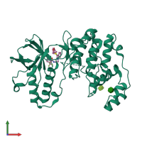 PDB entry 3iw5 coloured by chain, front view.