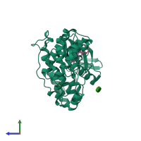 PDB entry 3iw5 coloured by chain, side view.