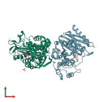 PDB entry 3ixb coloured by chain, front view.