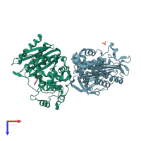 PDB entry 3ixb coloured by chain, top view.