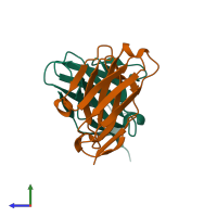PDB entry 3iy1 coloured by chain, side view.