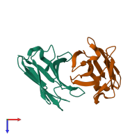PDB entry 3iy1 coloured by chain, top view.