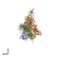 PDB entry 3iz3 coloured by chain, side view.