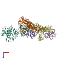 PDB entry 3iz3 coloured by chain, top view.
