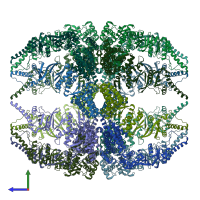 PDB entry 3izh coloured by chain, side view.