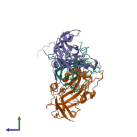 PDB entry 3j23 coloured by chain, side view.