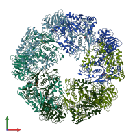 PDB entry 3j6q coloured by chain, front view.