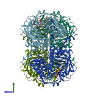 PDB entry 3j7b coloured by chain, side view.